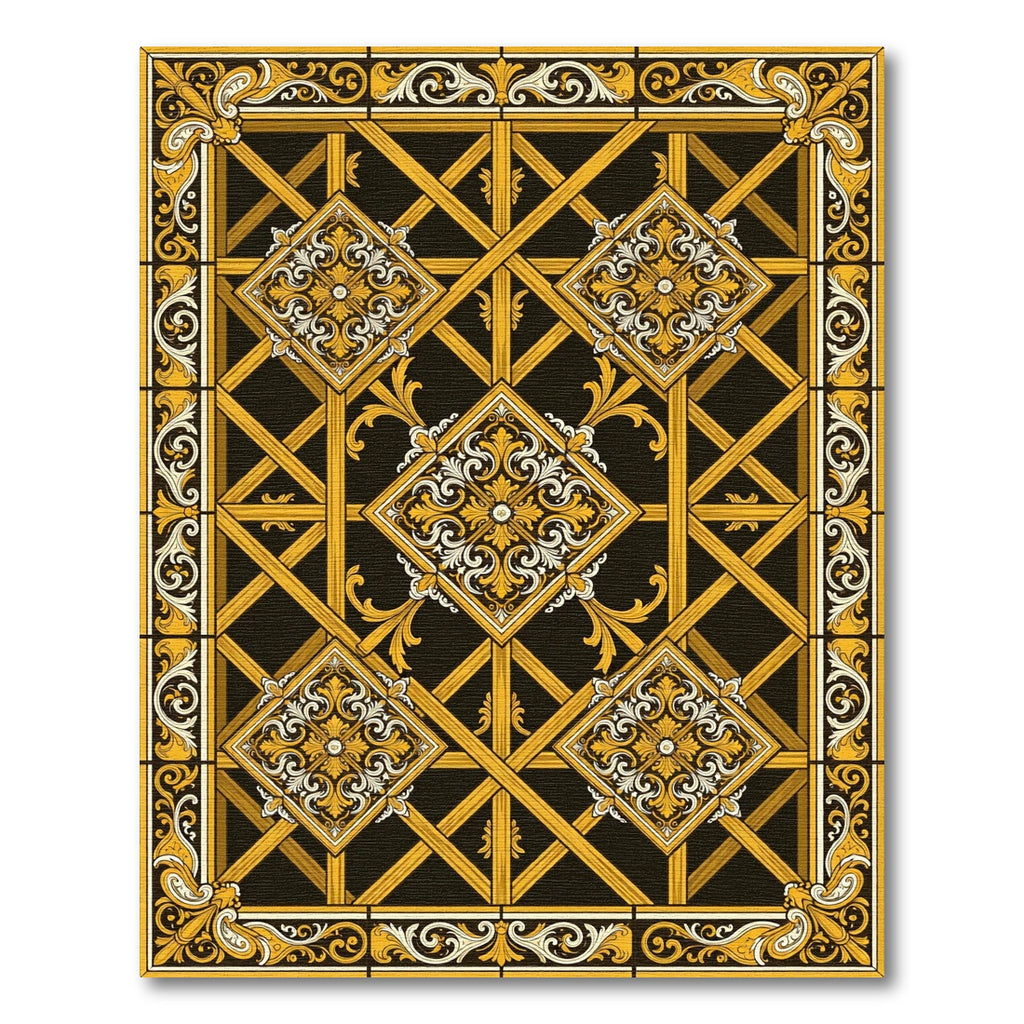 Gold and Black Ornate Medallion Rug