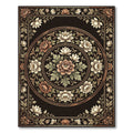 Vintage Floral Medallion Black Beige Round Rug
