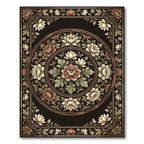 Vintage Floral Medallion Black Beige Round Rug