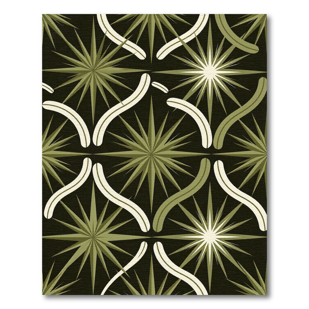 Olive Starburst Mid-Century Geometric Grid Rug