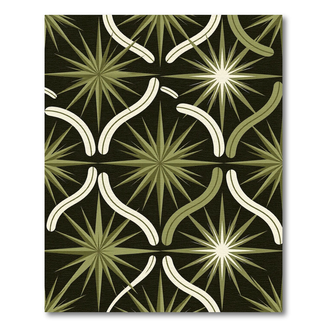 Olive Starburst Mid-Century Geometric Grid Rug