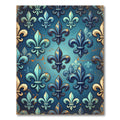 Blue Gold Fleur De Lis Repeating Pattern Rug