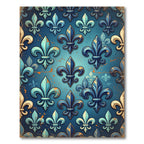 Blue Gold Fleur De Lis Repeating Pattern Rug