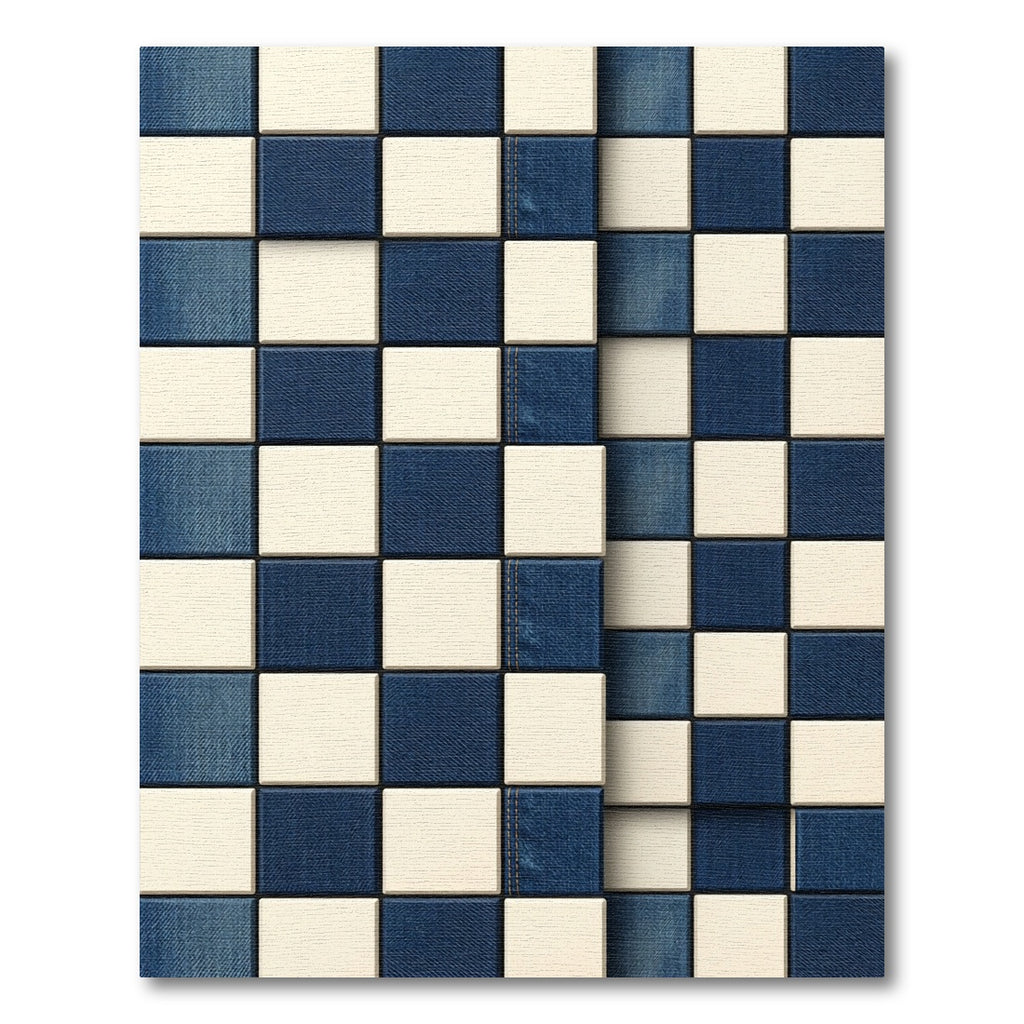 Denim Off White Square Check Rug
