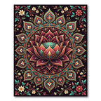 Ornate Burgundy Lotus Floral Mandala Rug