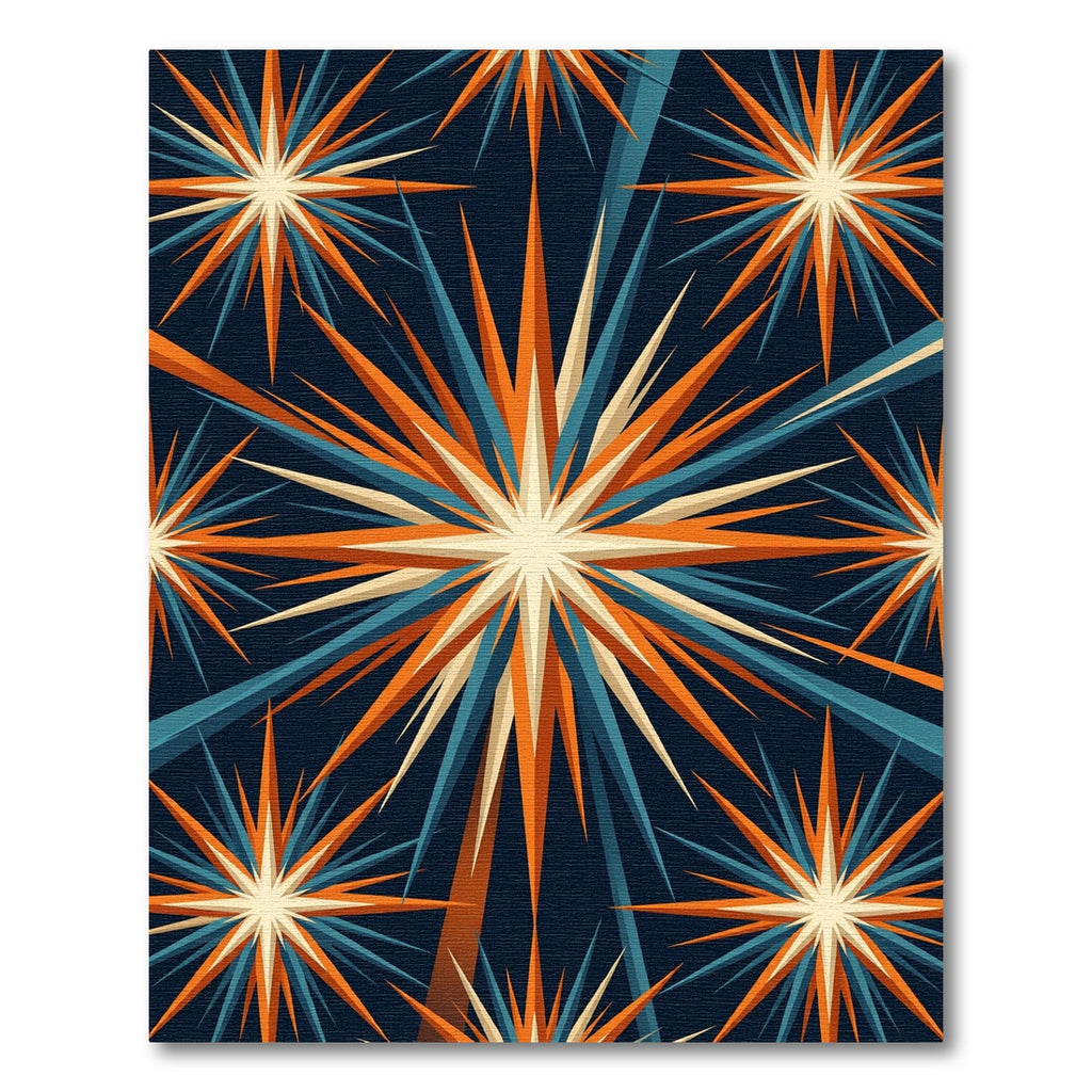 Mid Century Blue Orange Starburst Rug