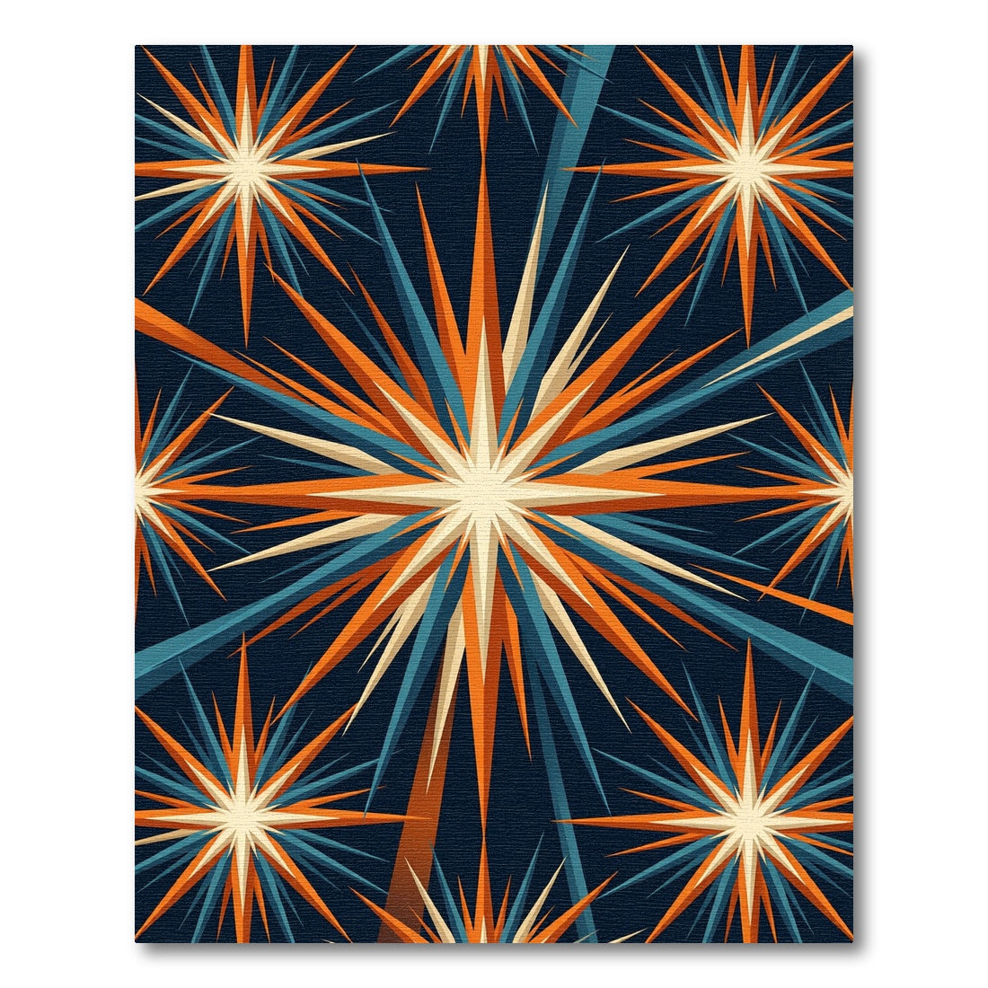 Mid Century Blue Orange Starburst Rug