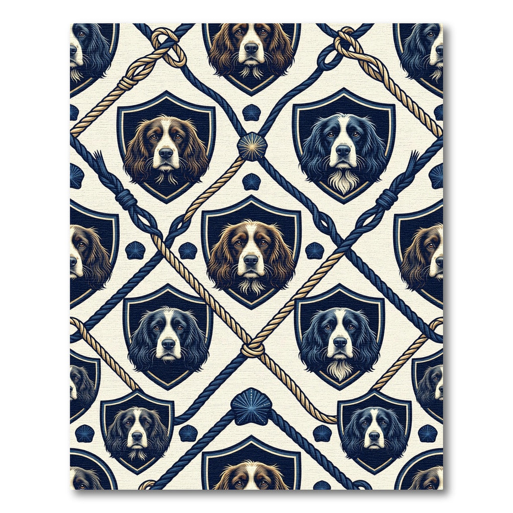 Navy Nautical Hound Shield Lattice Room Decor Rug