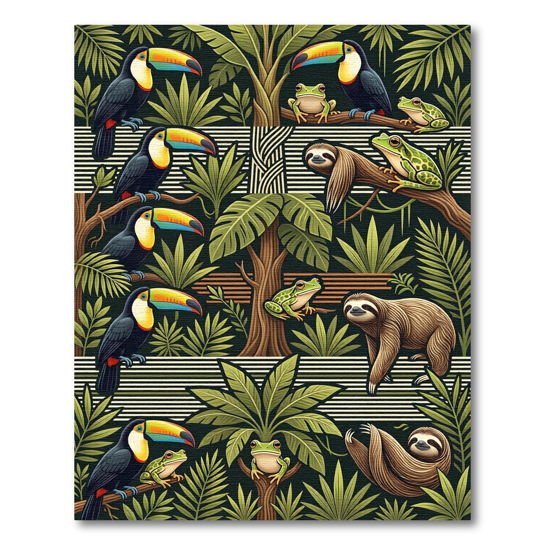 Lush Green Tropical Jungle Animal Rug