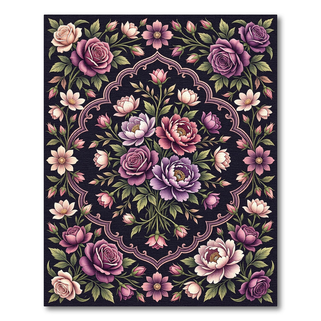 Vintage Rose Floral Medallion Rug
