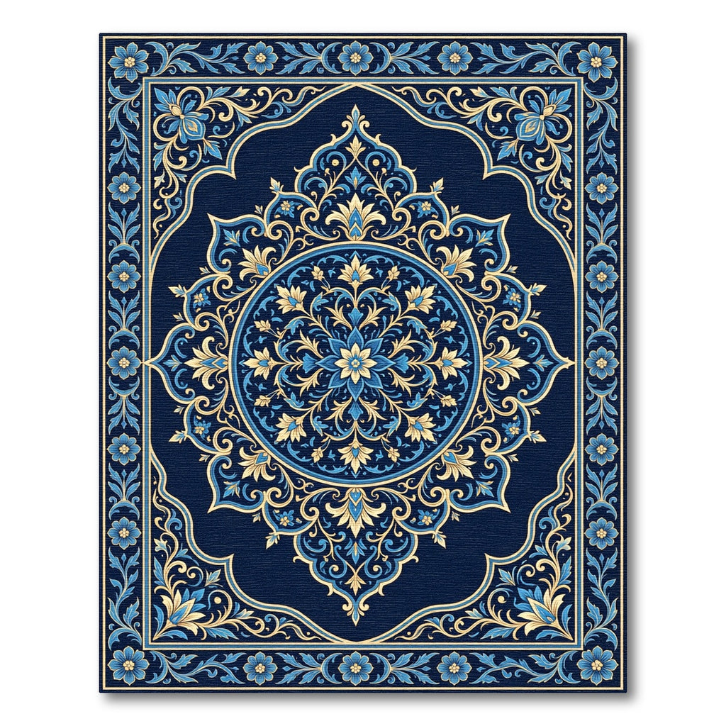 Antique Blue Golden Floral Archway Rug