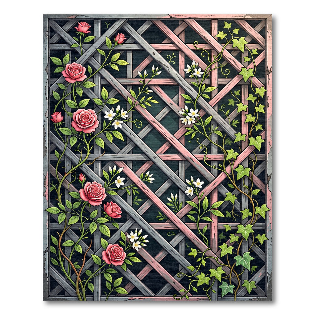 Pink Rose Climbing Lattice Garden Rug