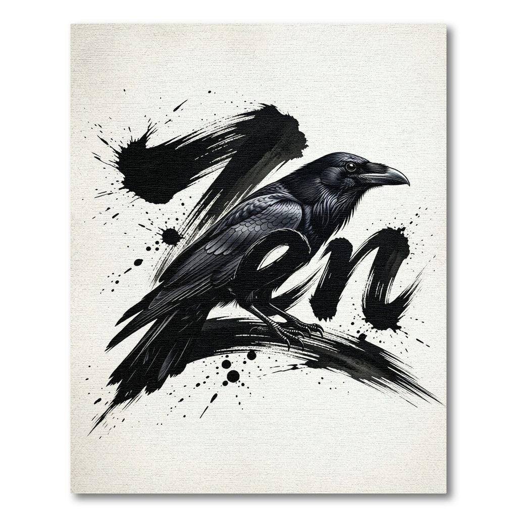 Monochrome Zen Raven Ink Wash Illustration Rug