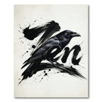 Monochrome Zen Raven Ink Wash Illustration Rug