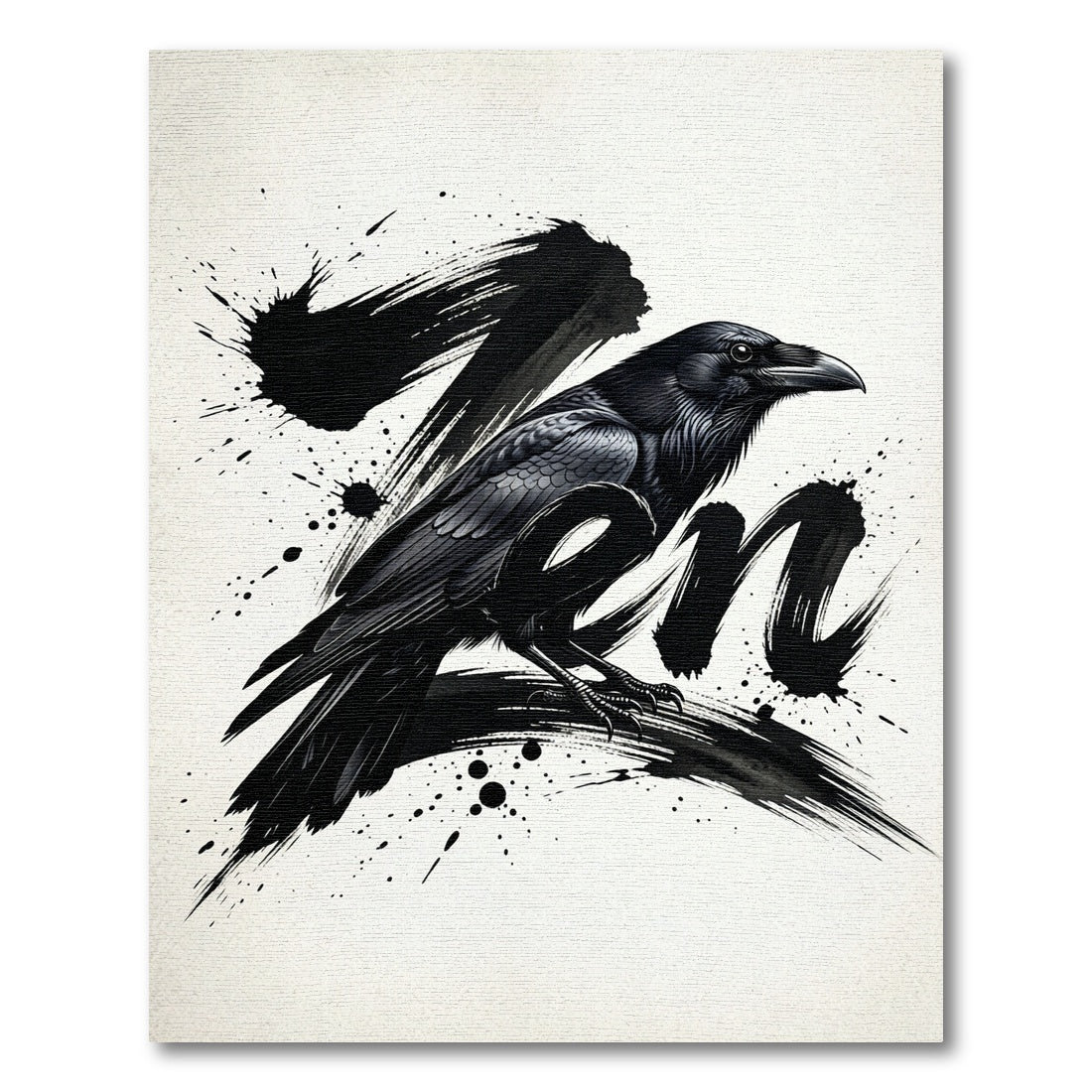 Monochrome Zen Raven Ink Wash Illustration Rug