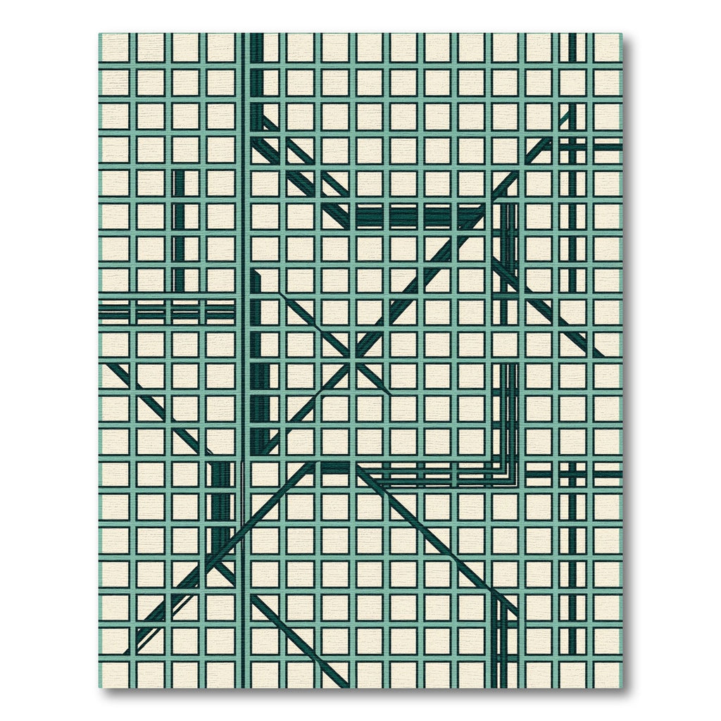 Minimalist Teal Grid Geometric Linear Rug