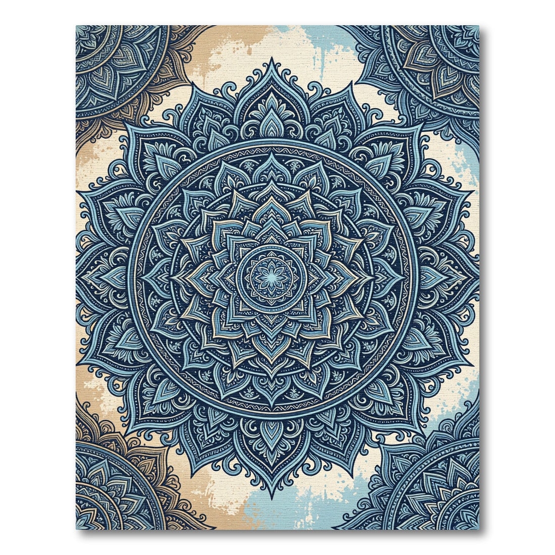 Intricate Navy and Pale Blue Mandala Rug