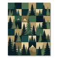 Earthy Evergreen Forest Mountain Grid Rug