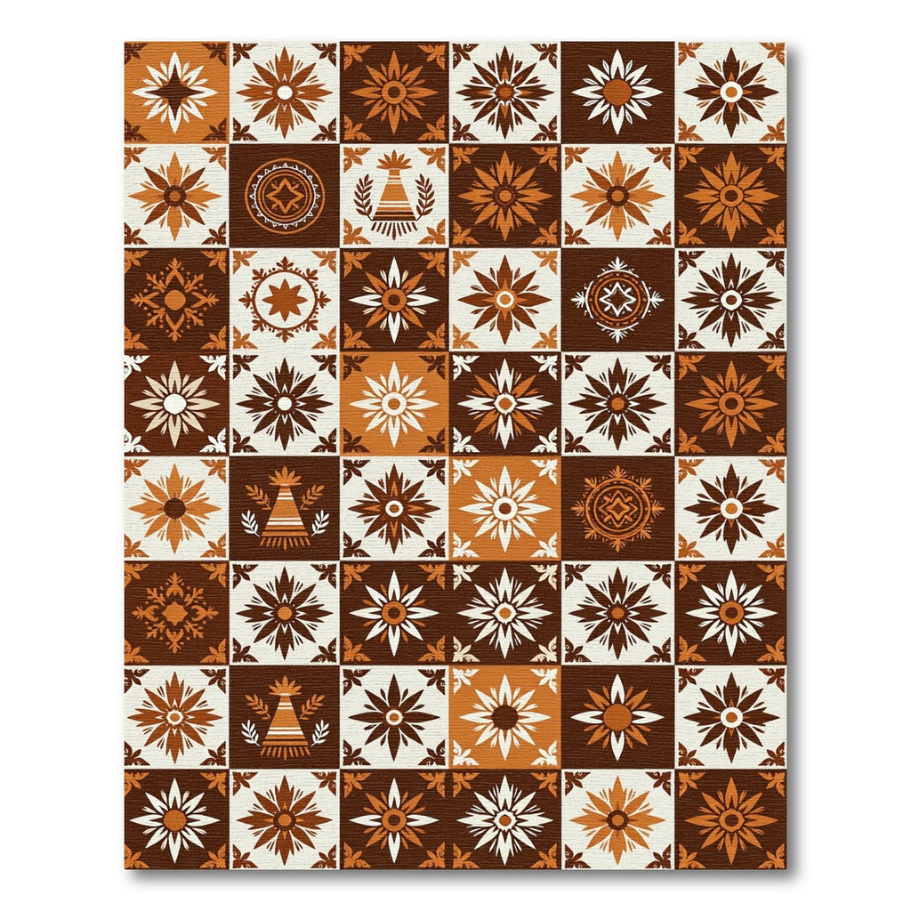 Terracotta Brown Floral Tiled Medallions Rug