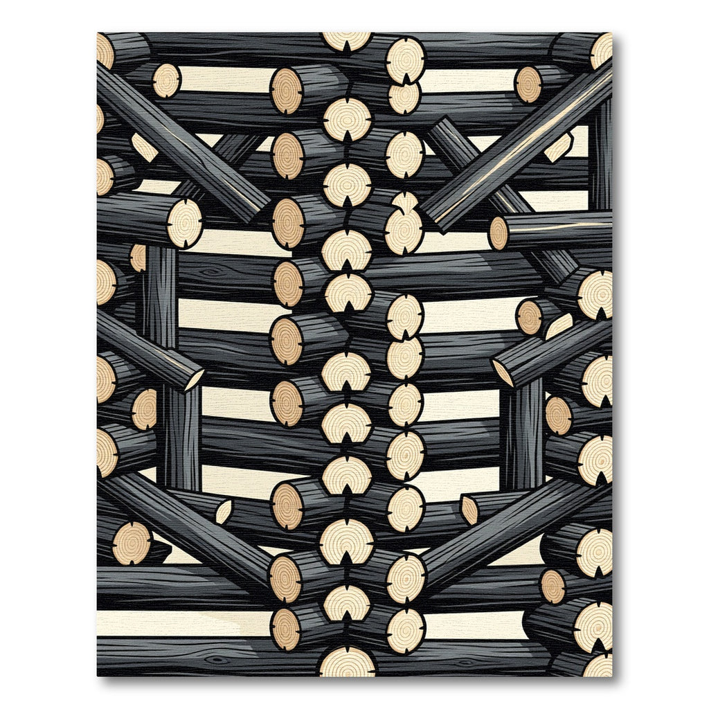 Rustic Monochrome Stacked Log Abstract Rug