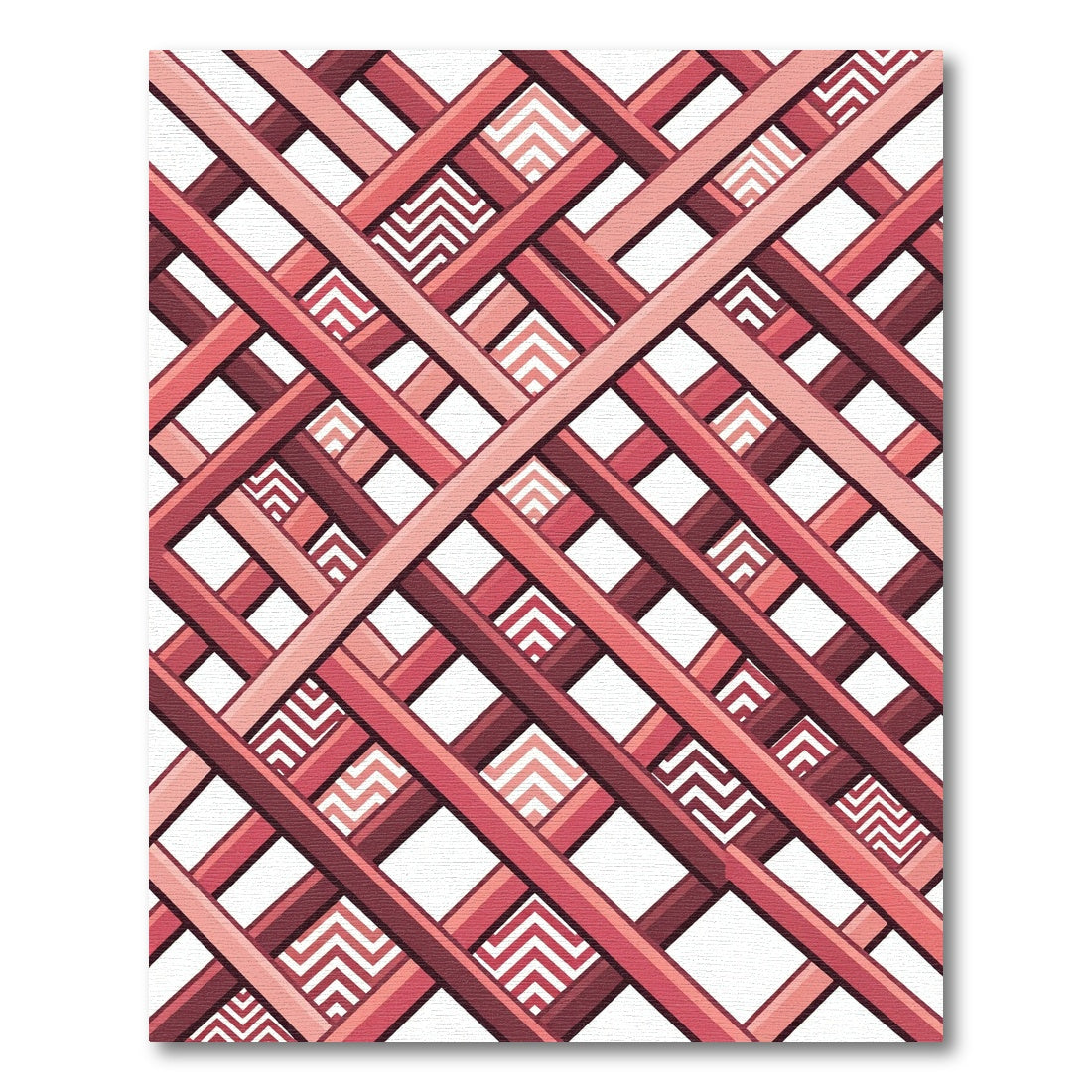 Geometric Crimson Interlocking Linear Grid Rug