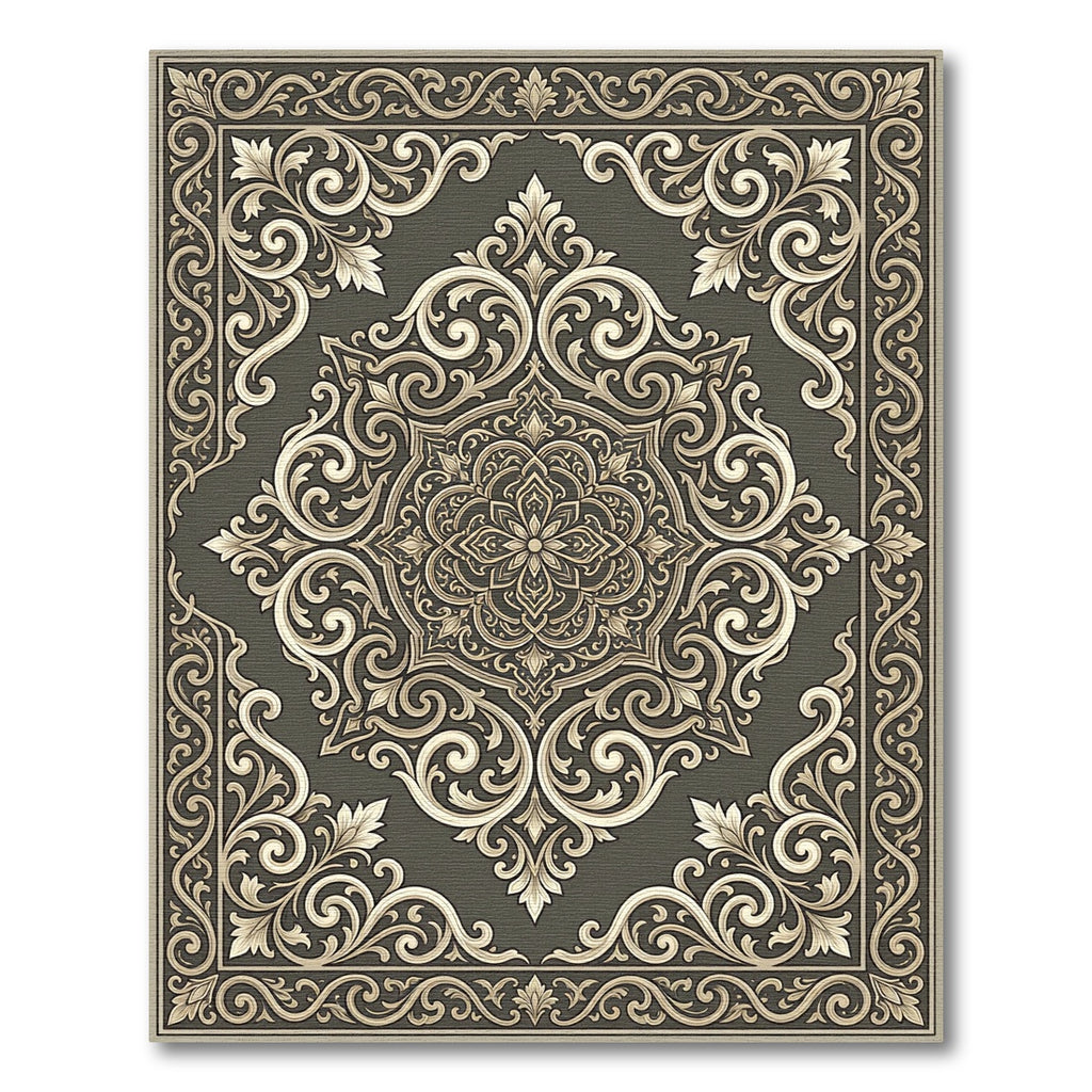 Antique Gold Scrollwork Medallion Rug