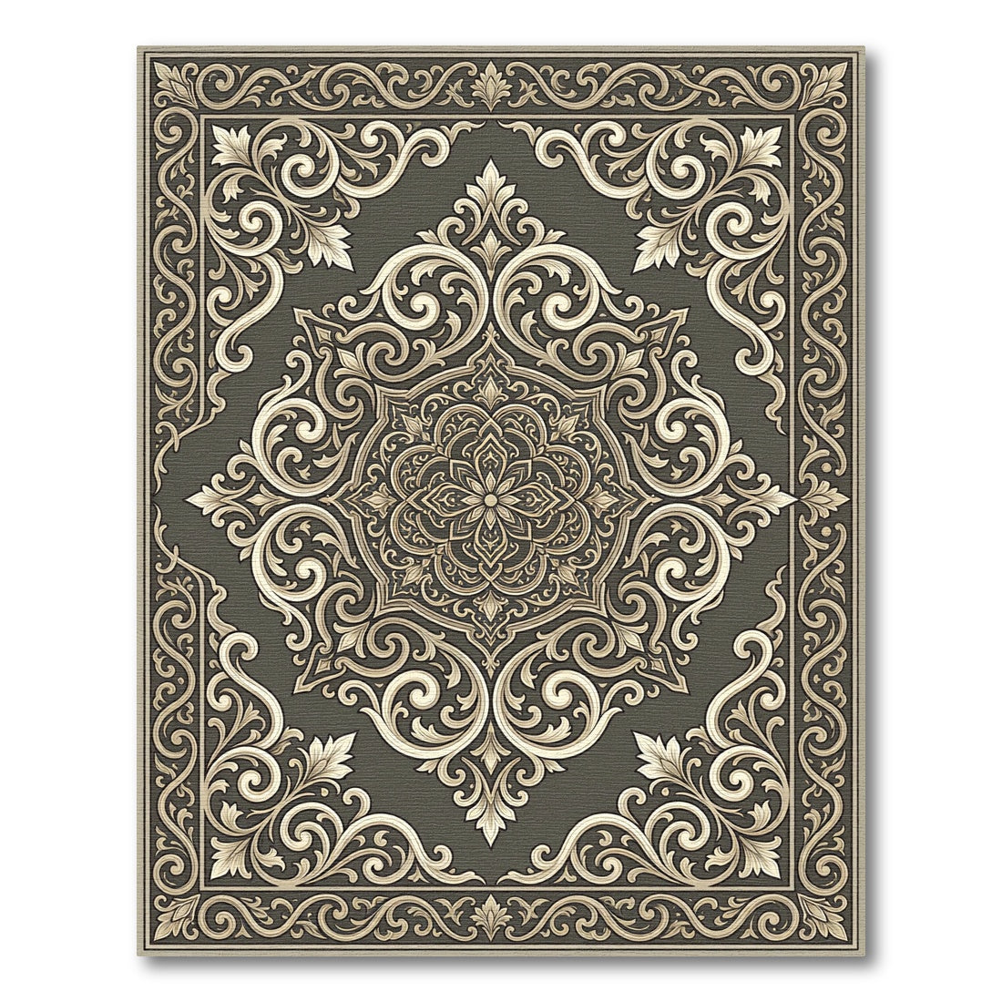 Antique Gold Scrollwork Medallion Rug