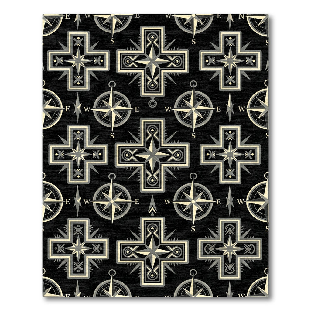 Dark Gray Compass Cross Mosaic Rug