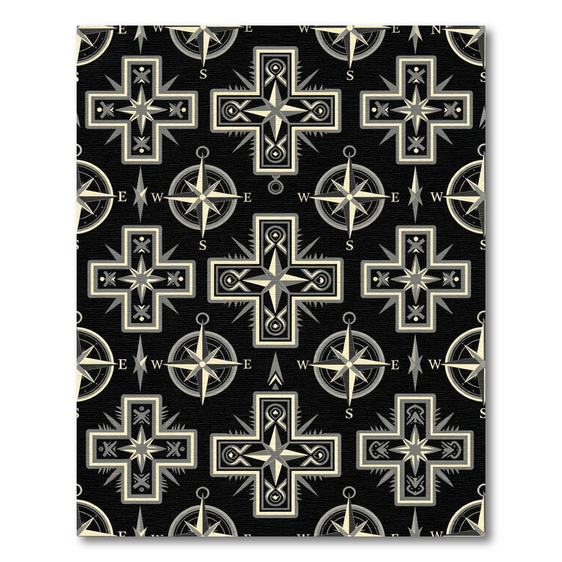 Dark Gray Compass Cross Mosaic Rug