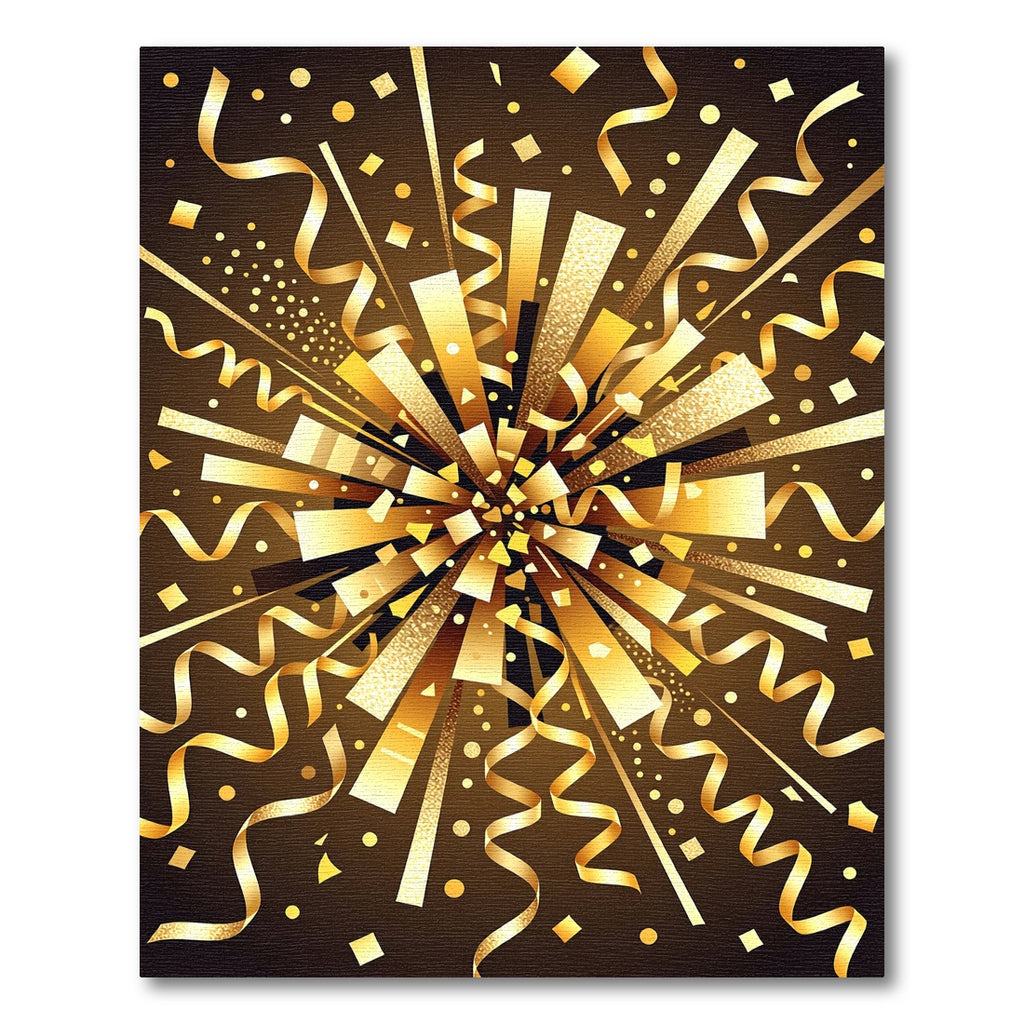 Golden Celebration Confetti Burst Art Rug