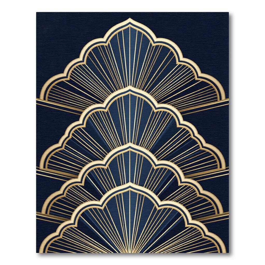 Elegant Navy Gold Art Deco Fan Rug