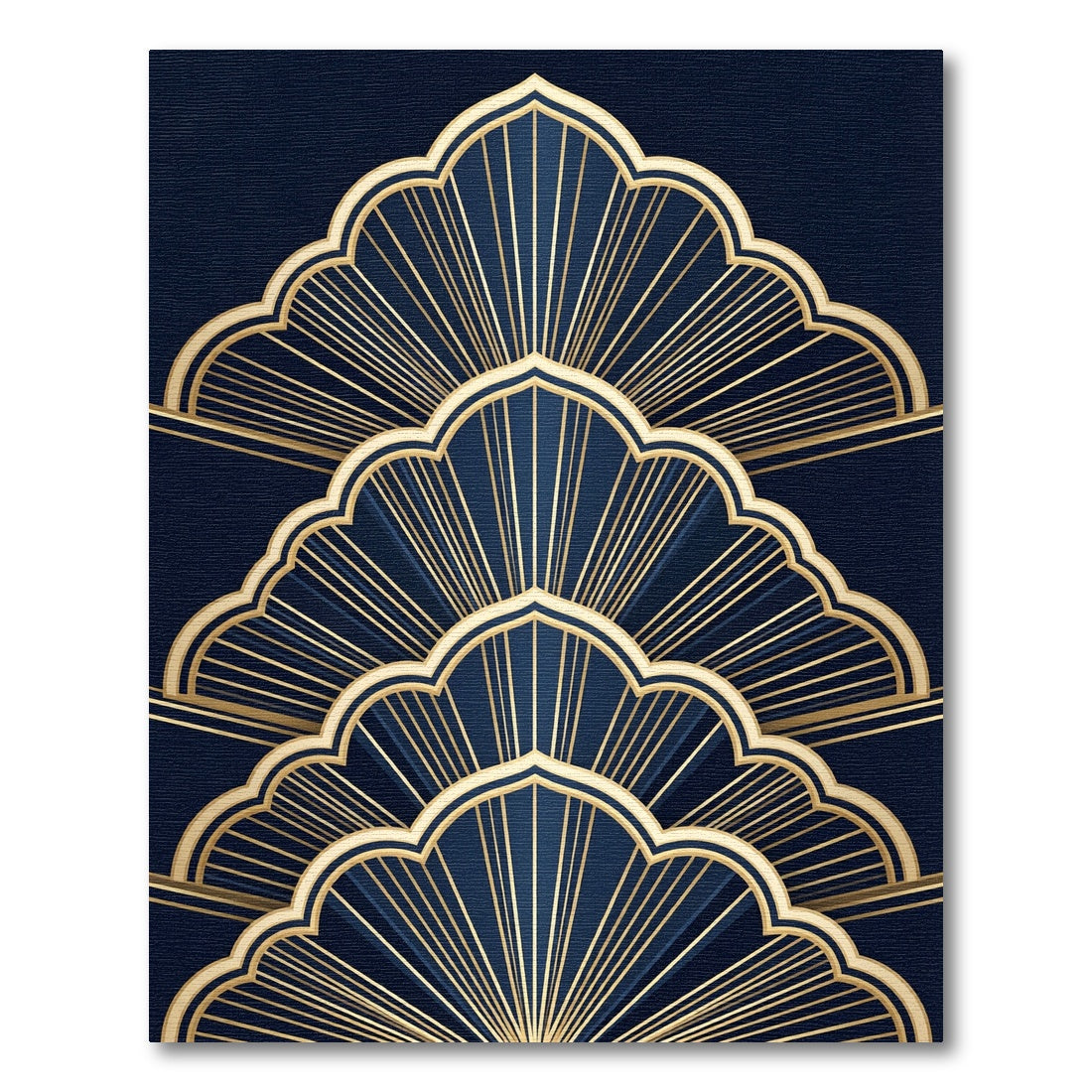 Elegant Navy Gold Art Deco Fan Rug