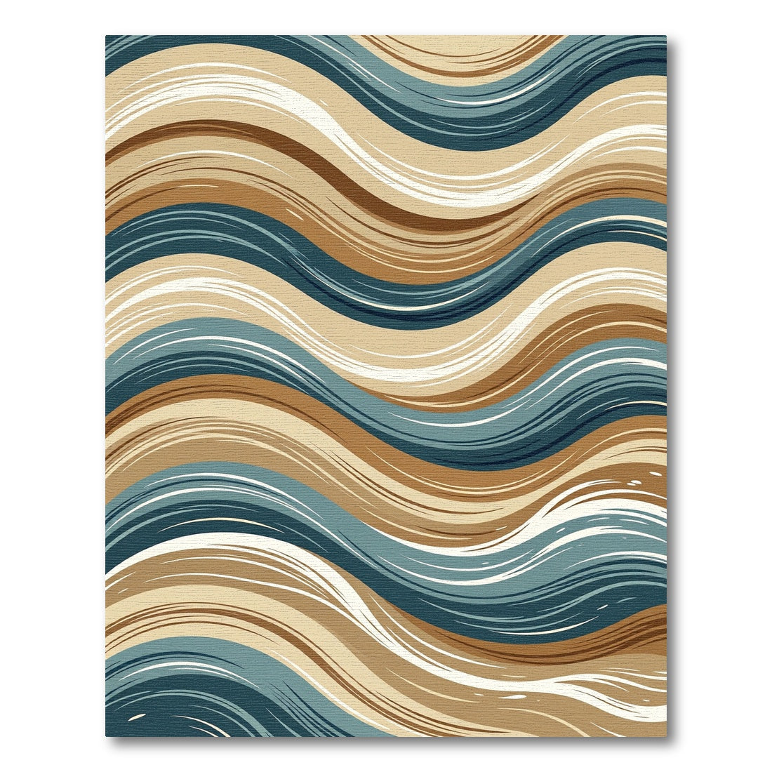 Earthy Blue Cream Wave Flow Rug