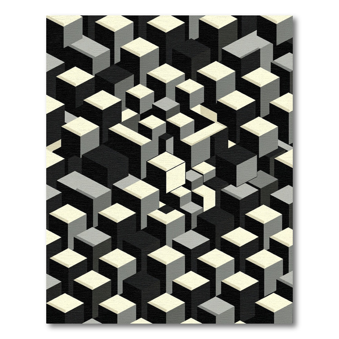 Monochrome Isometric Geometric Cube Rug