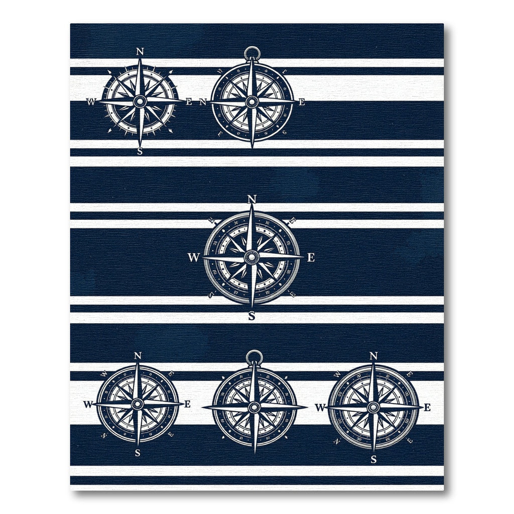 Navy White Nautical Compass Striped Decor Rug