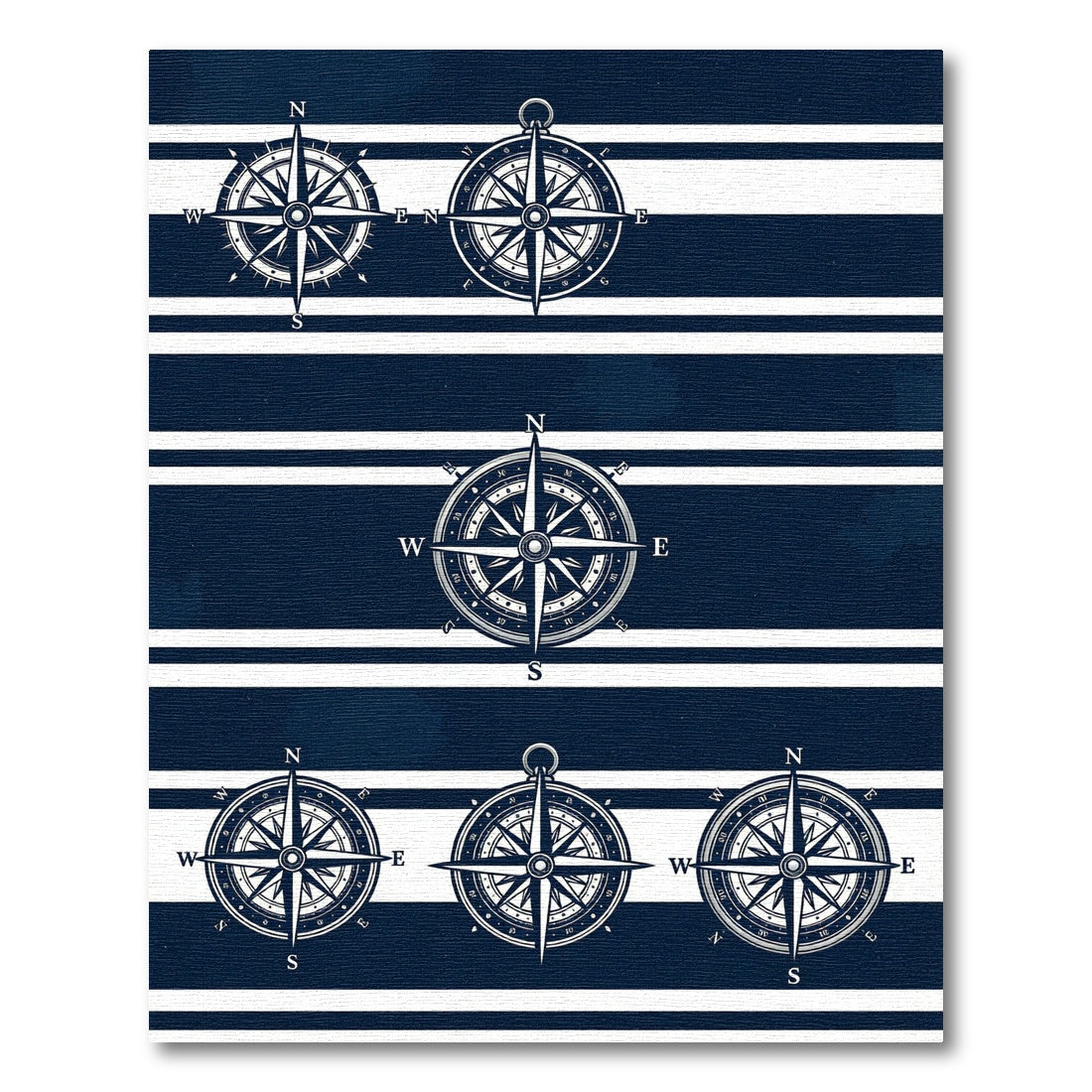 Navy White Nautical Compass Striped Decor Rug