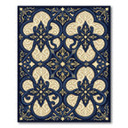 Deep Blue Gold Floral Arabesque Rug