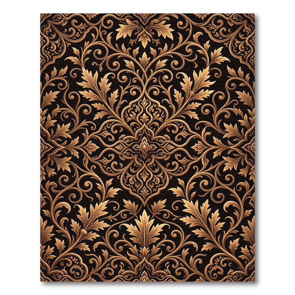 Elegant Gold Floral Damask Rug