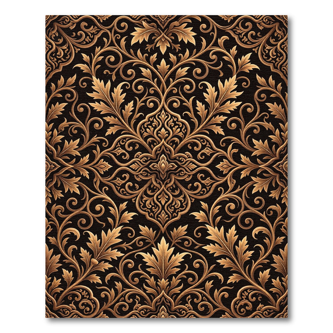 Elegant Gold Floral Damask Rug