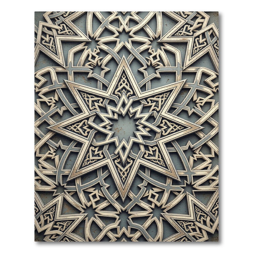 Sophisticated Silver Geometric Star Medallion Rug