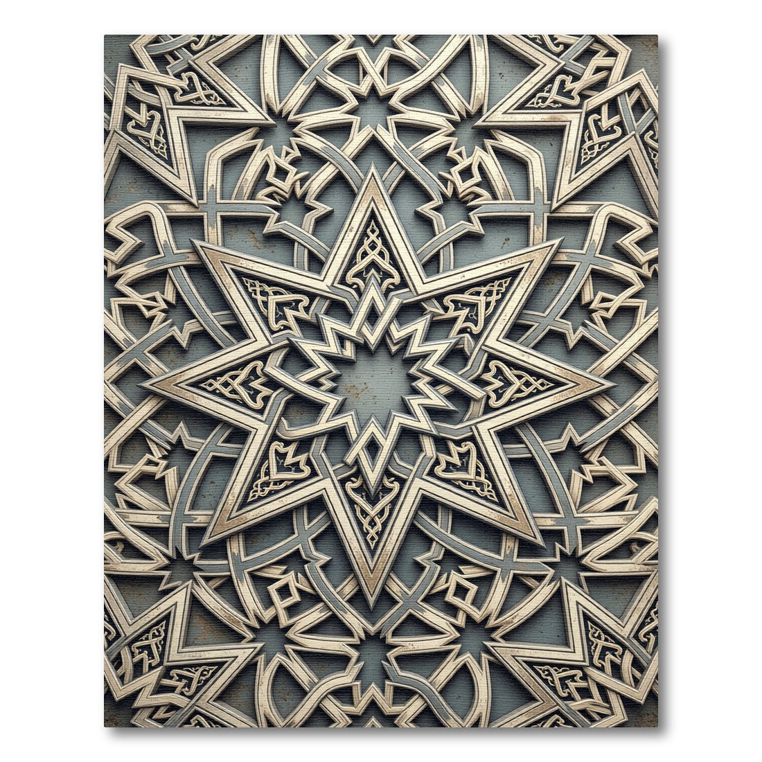 Sophisticated Silver Geometric Star Medallion Rug