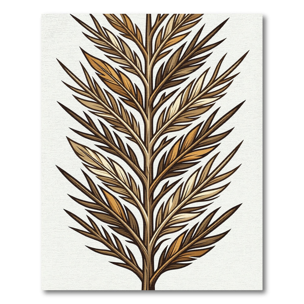 Golden Botanical Fern Leaf Feather Rug