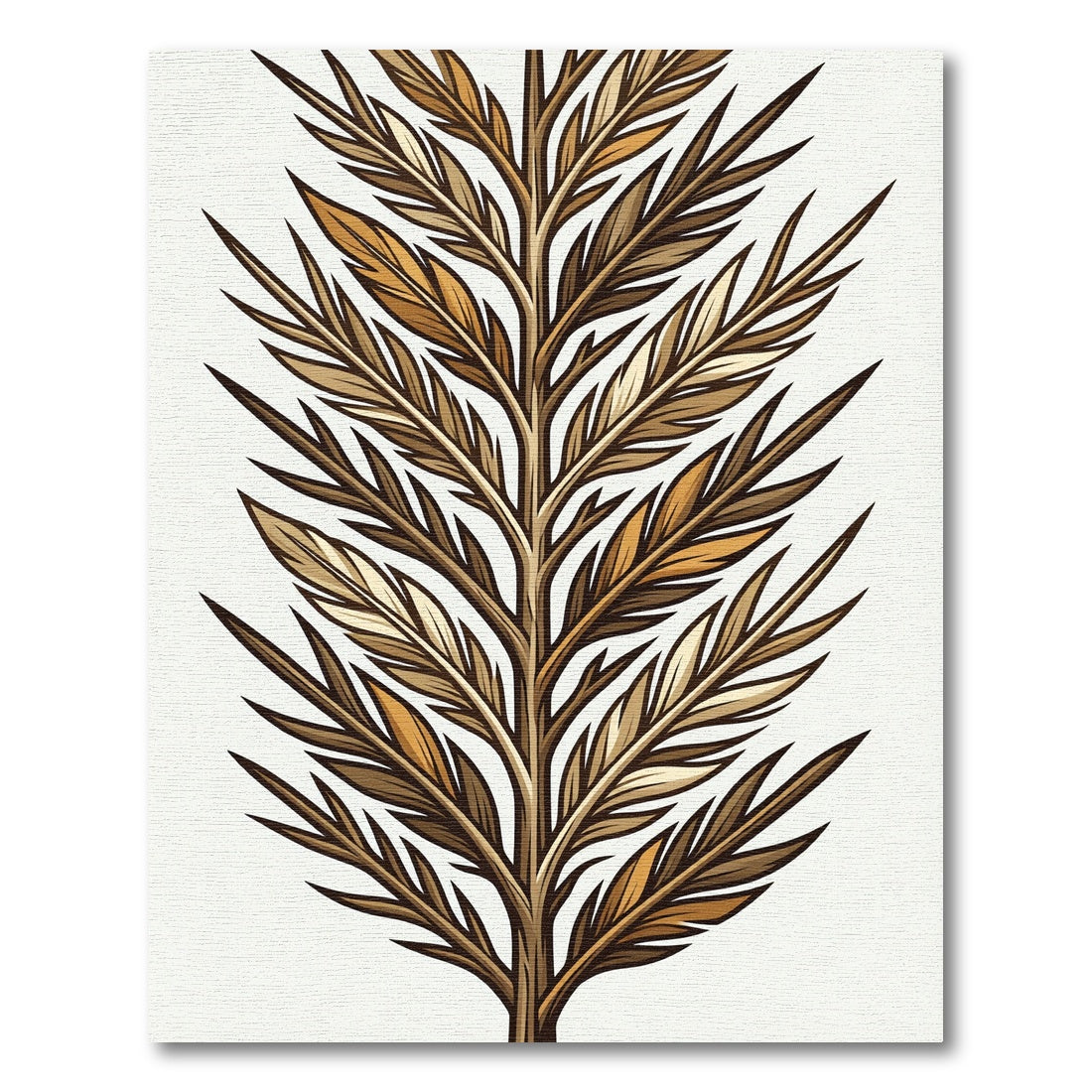 Golden Botanical Fern Leaf Feather Rug