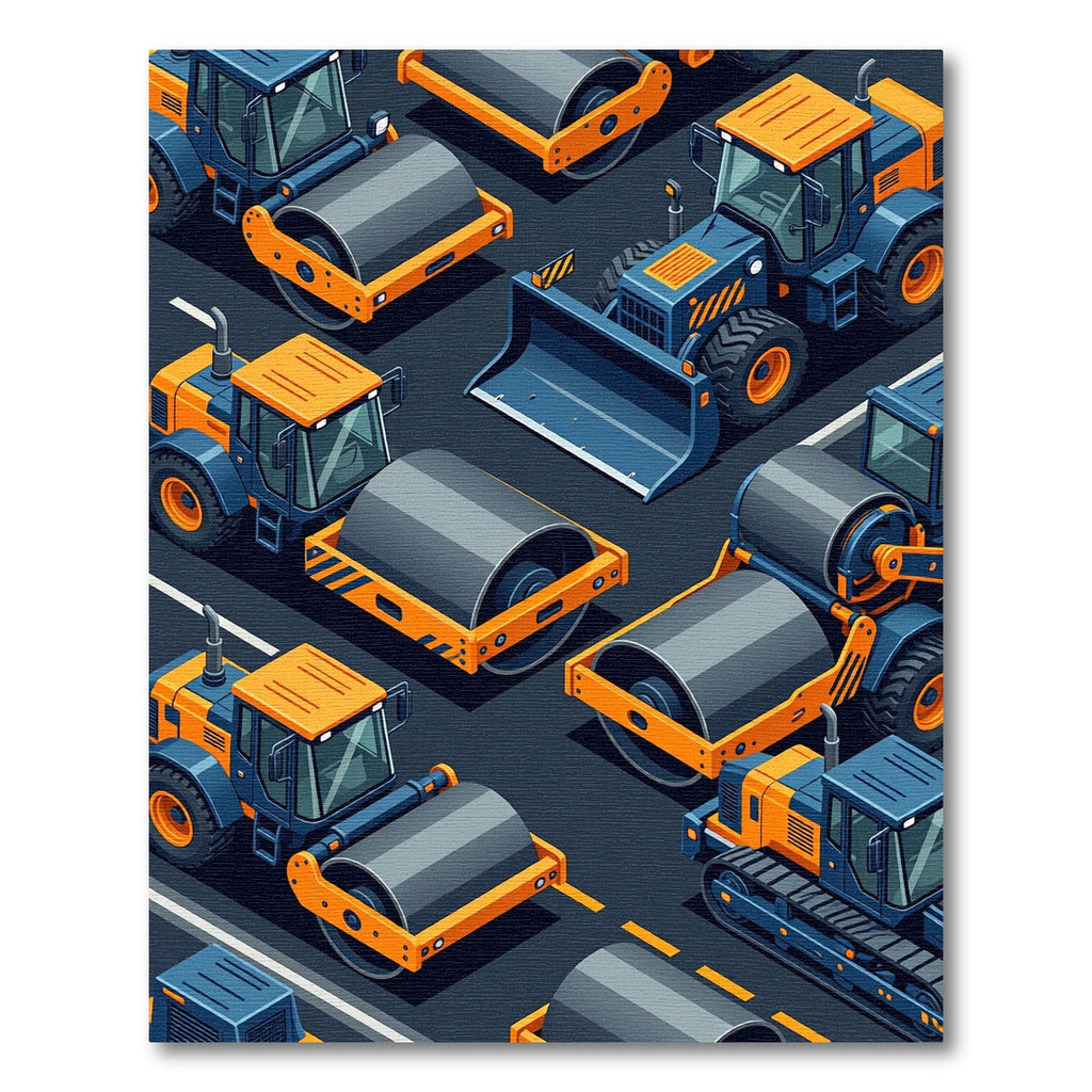 Construction Yellow and Blue Machinery Illustration Rug
