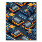 Construction Yellow and Blue Machinery Illustration Rug