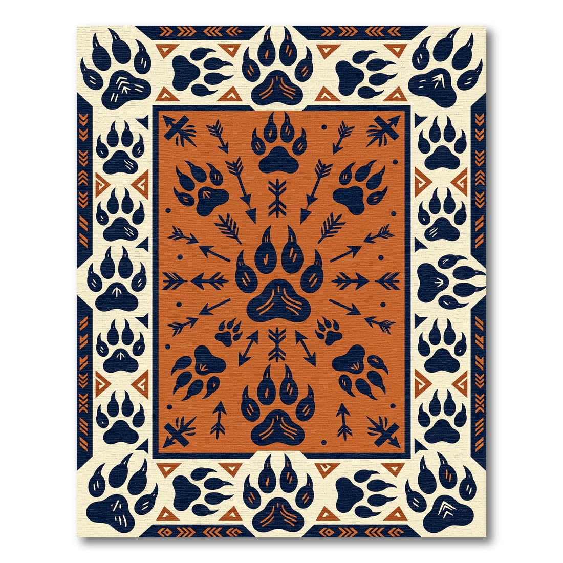 Earthy Orange Tribal Paw Arrow Rug