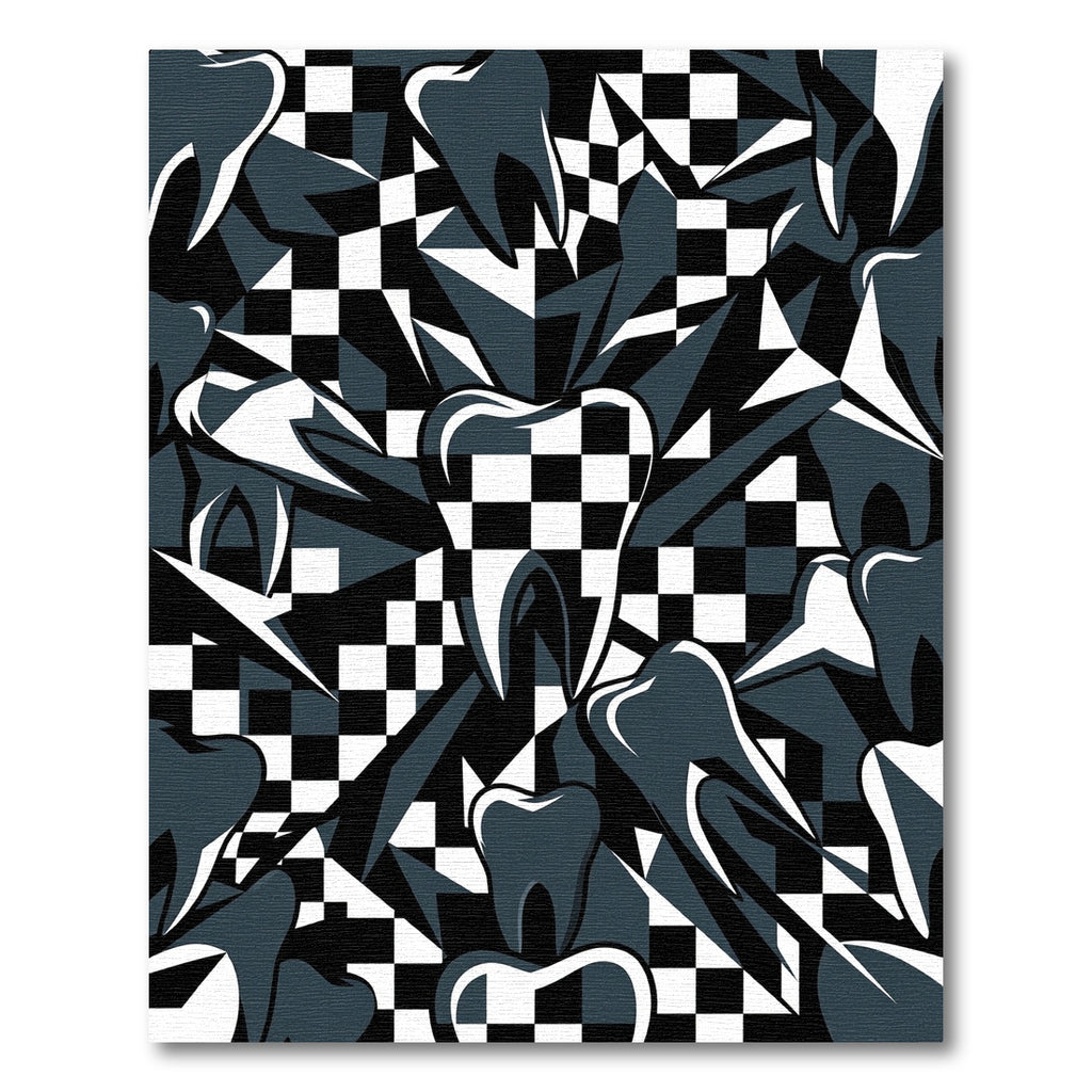 Monochrome Abstract Tooth Checkered Art Rug