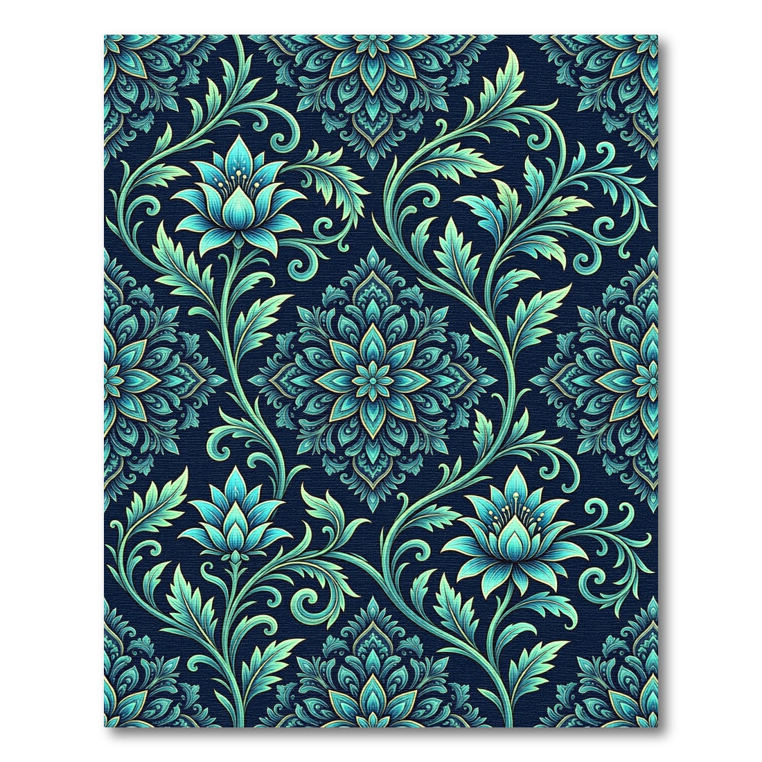 Elegant Teal Botanical Lotus Flourish Rug