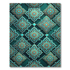 Teal and Gold Ornate Floral Tile Rug