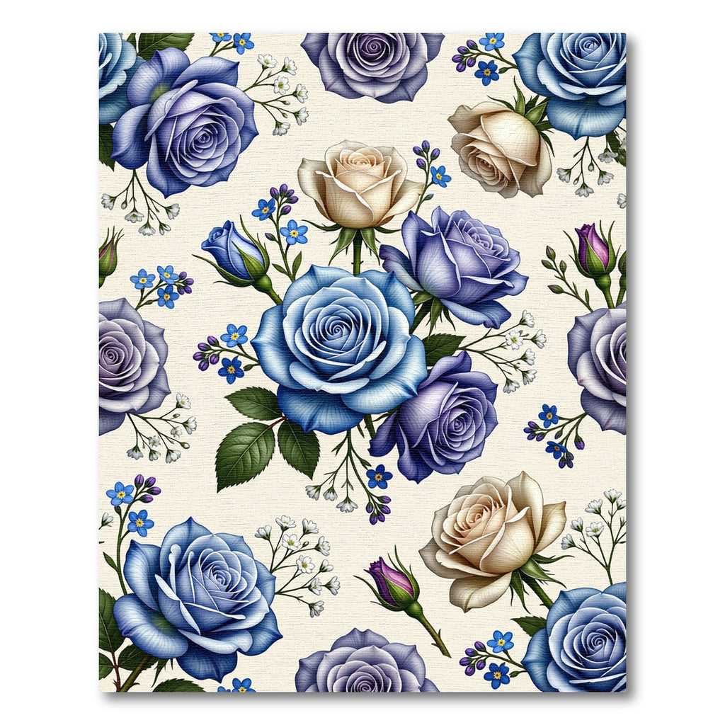 Shades of Blue Rose Garden Floral Rug